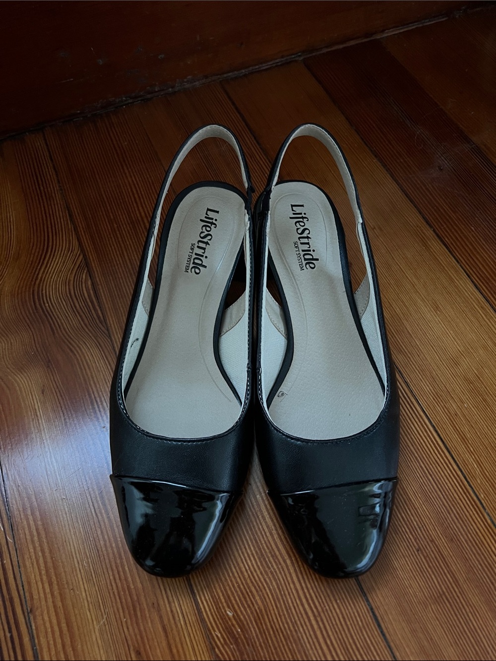 Life Stride Black Patent Cap-Toe Slingback Flats